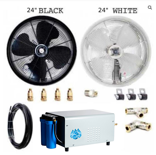 Enclosed patio misting fan kit