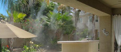 Patio with misting system installed